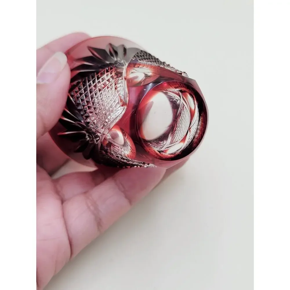 Vintage Bohemian Crystal Shot Glass Small Red Ruby Clear